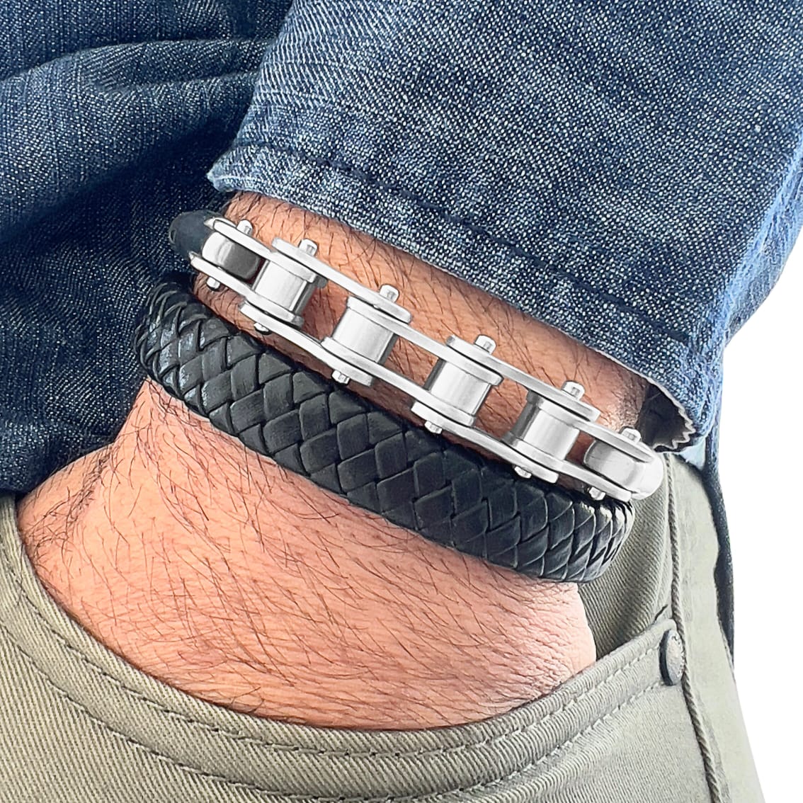 Dabio Gun Metal Leather Men's Bracelet