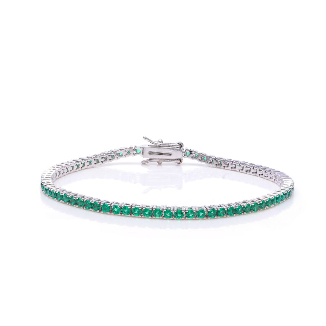 Tennis Bracelet White Gold Green Round Stone 0.06 Carat