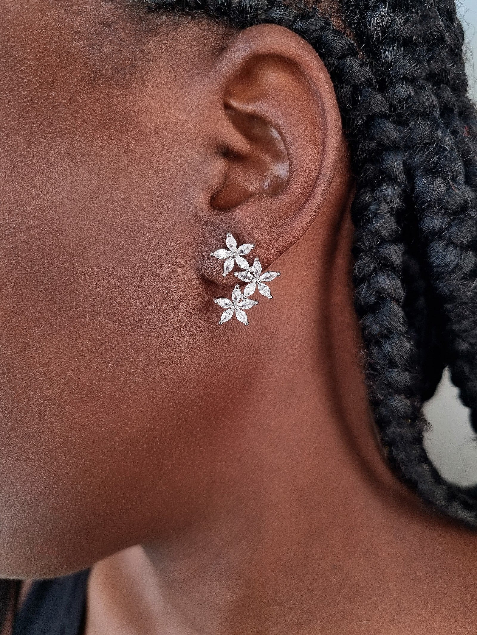 Triple Flower Evening Earrings