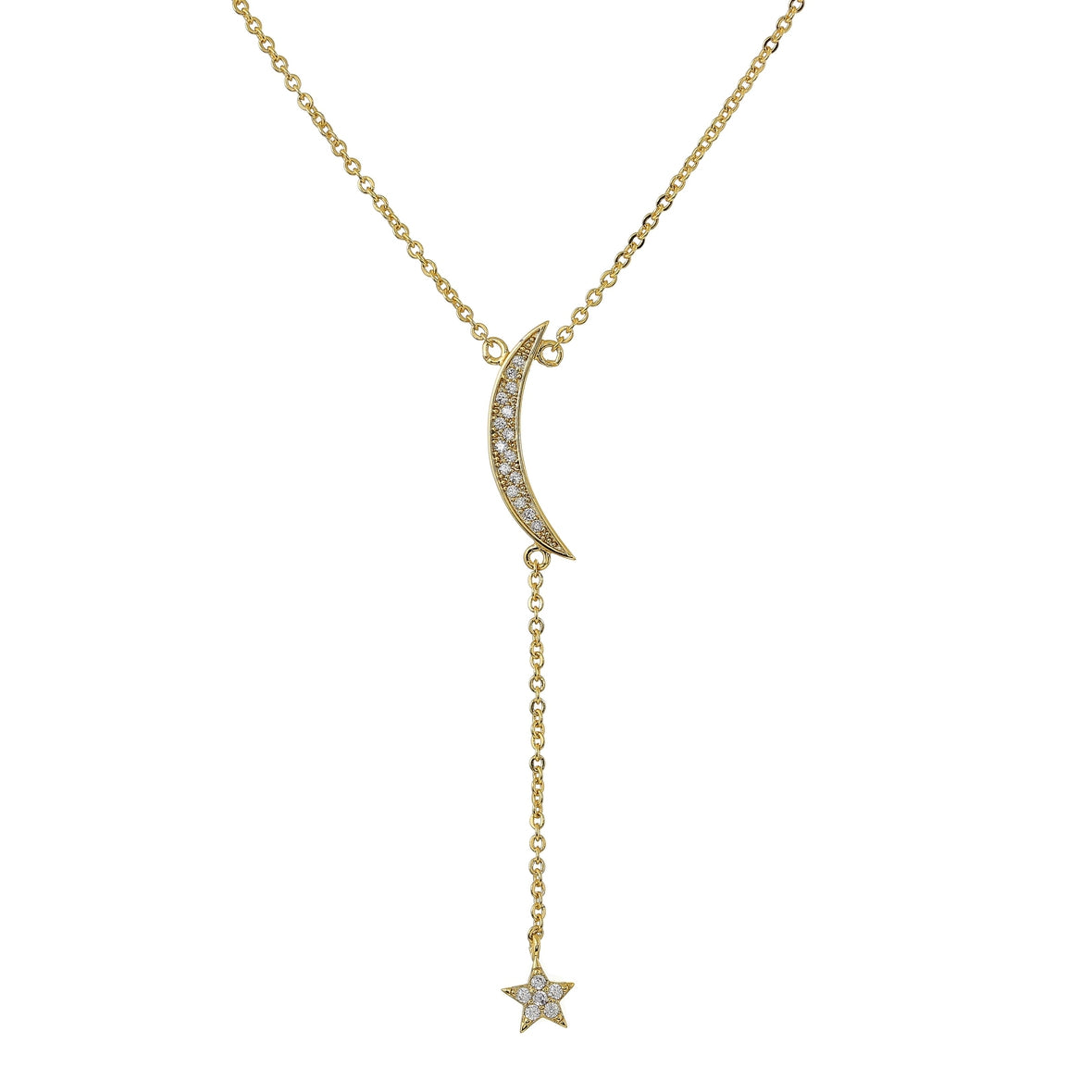 Basic Star And Moon Drop Necklace