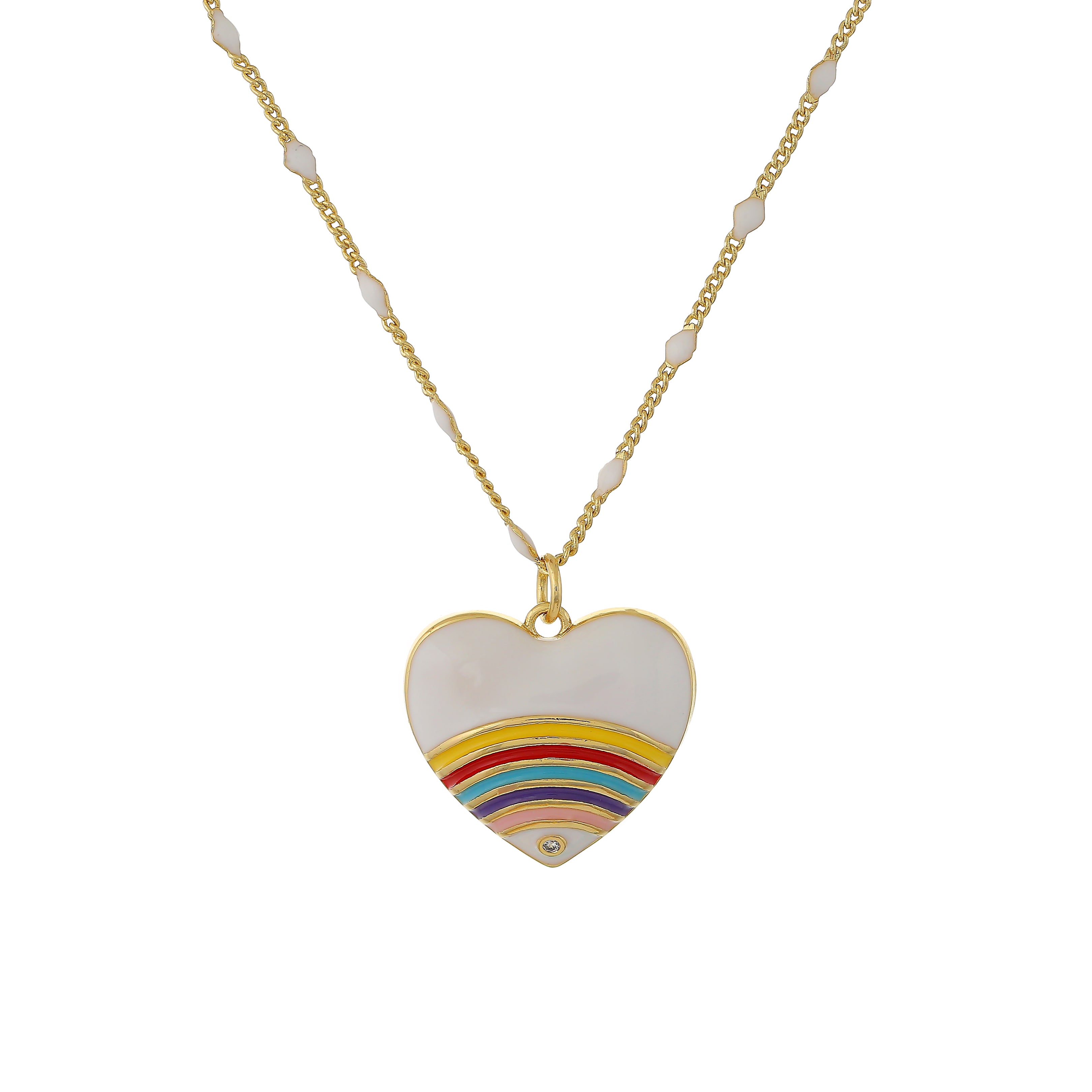 Rainbow Heart Enamel Casual Necklace