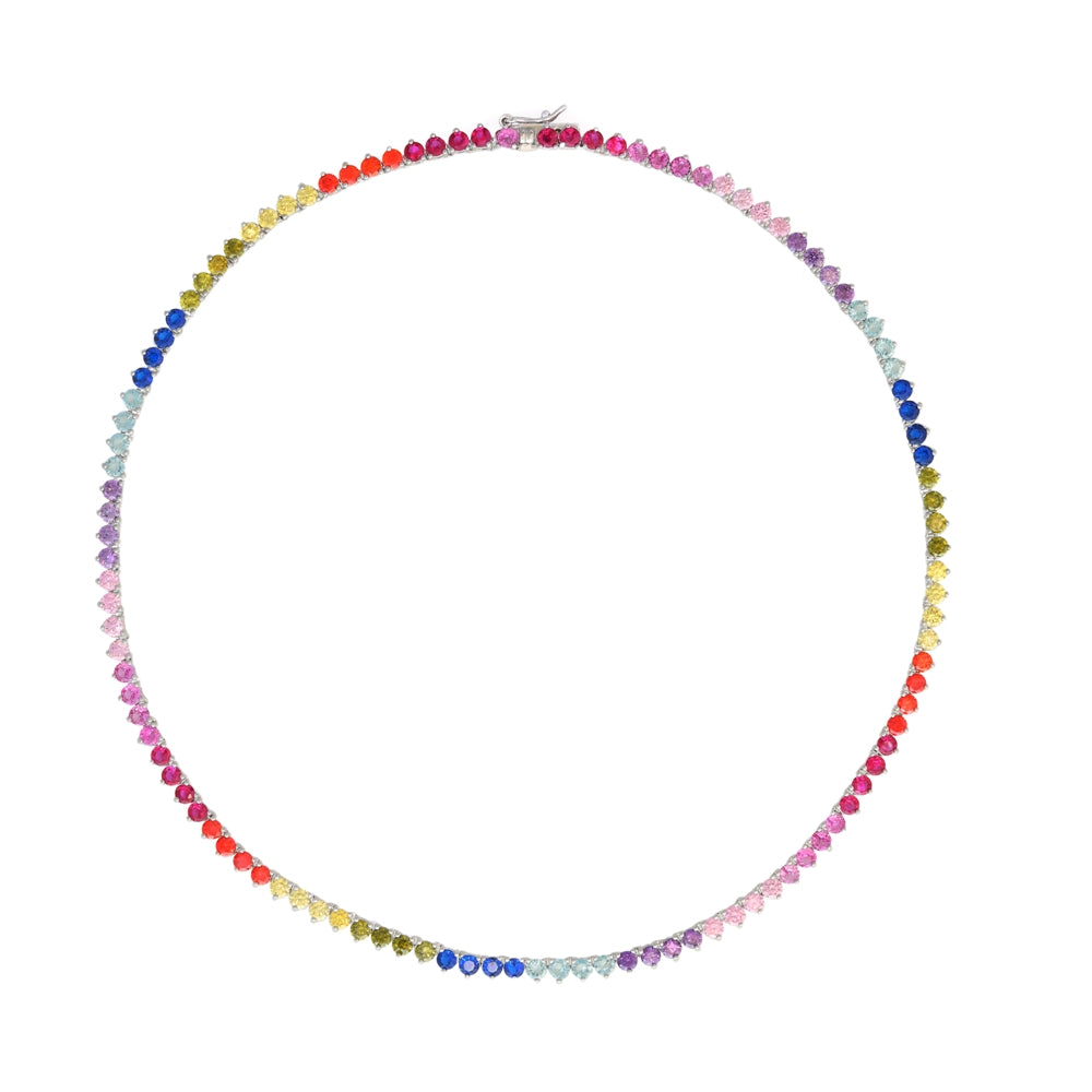 Tania Mini Hearts Rainbow 0.2Ct Tennis Necklace
