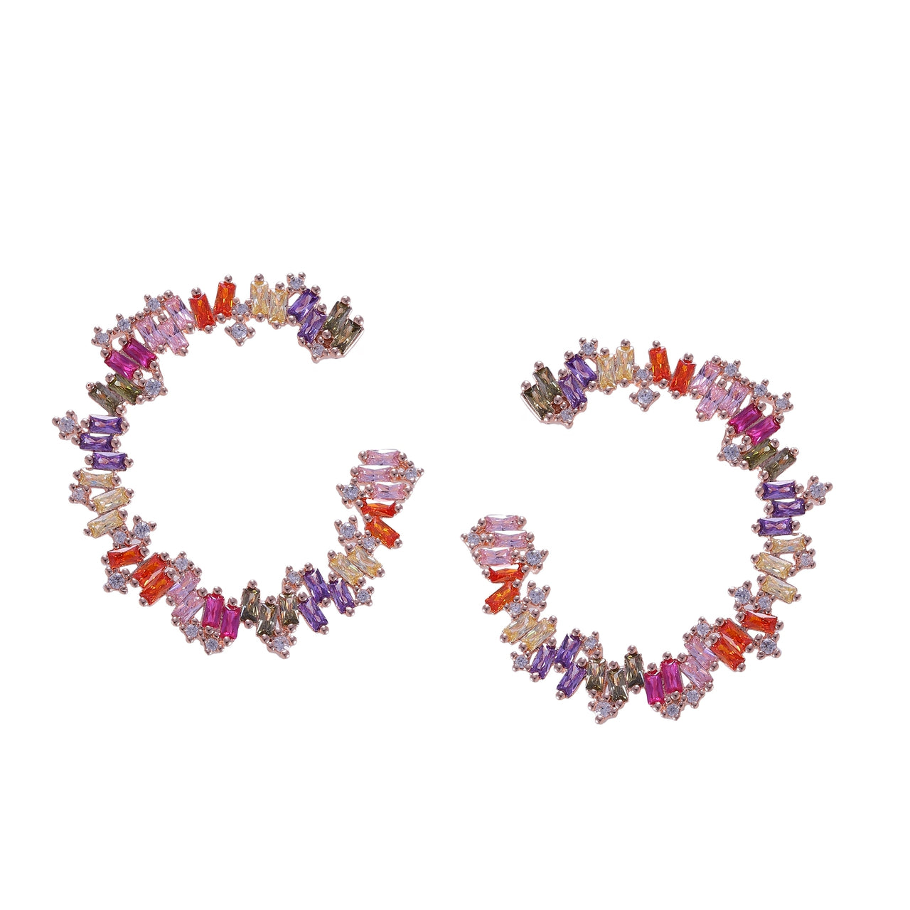 Flowery Curved Rainbow Earrings