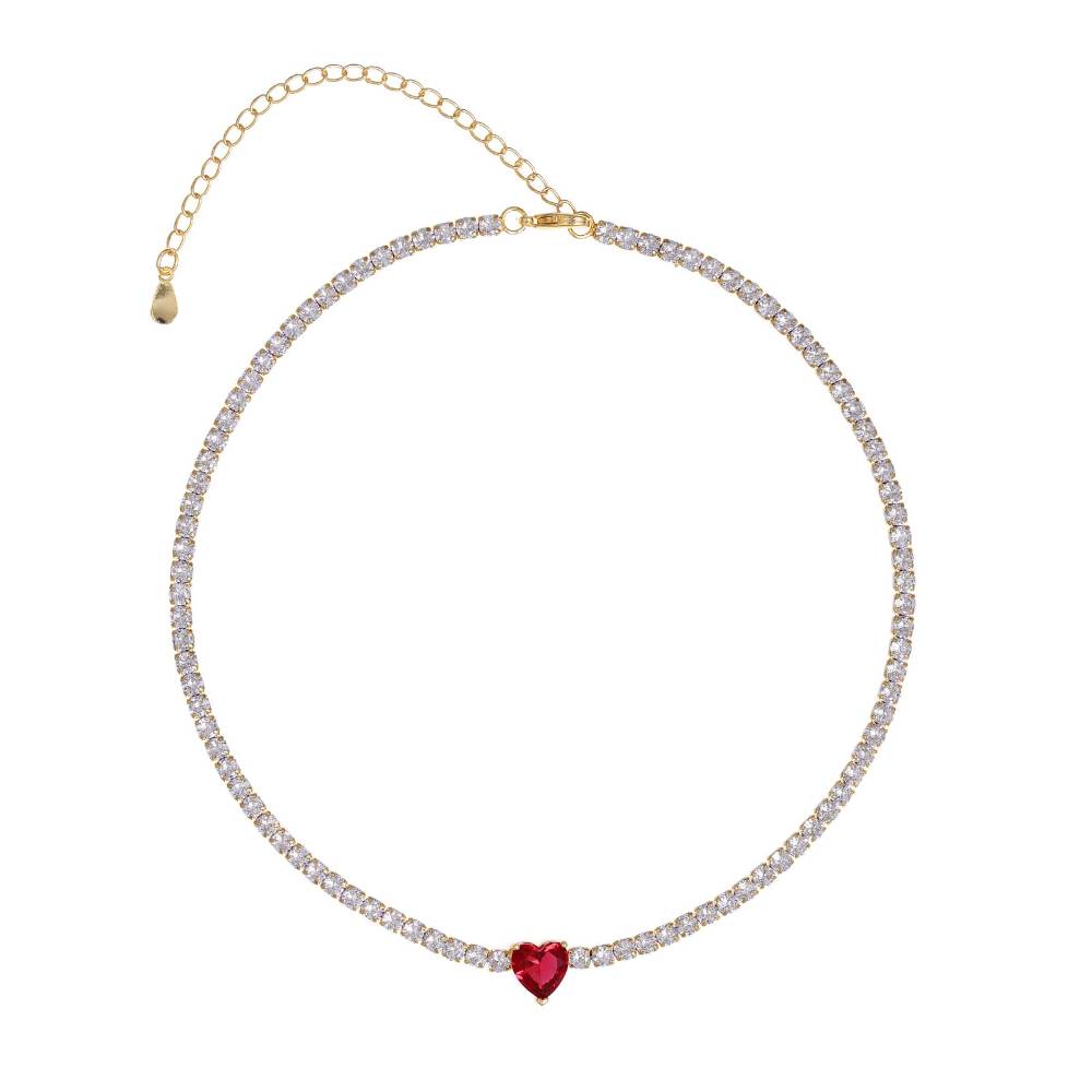 Bright Ruby Heart Tennis Necklace